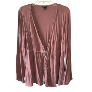 Torrid Women's Dusty Rose Lace Trim Tie Front Kimono Top Plus Size‎